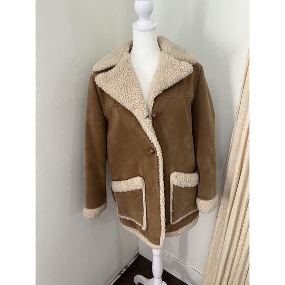 VTG 1970s Fingerhut Fashions Faux Suede Shearling Coat Jacket Sz M Brown Sherpa - Picture 8 of 11